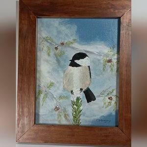 SALE Original Painting "Fuzzy Chick-a-dee"